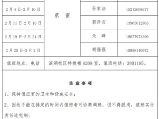3003新葡官方网站（滨湖校区）后勤服务与管理处2018年寒假值班表