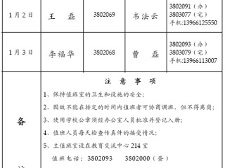 3003新葡官方网站（相山校区）学校办公室2015年元旦期间值班表