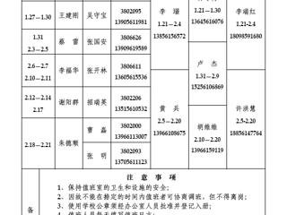 3003新葡官方网站（相山校区）学校办公室2014年寒假值班表