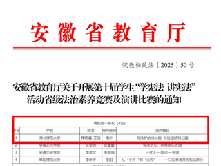 新葡京官网学子荣获安徽省第十届学生“学宪法 讲宪法”演讲比赛高校组一等奖